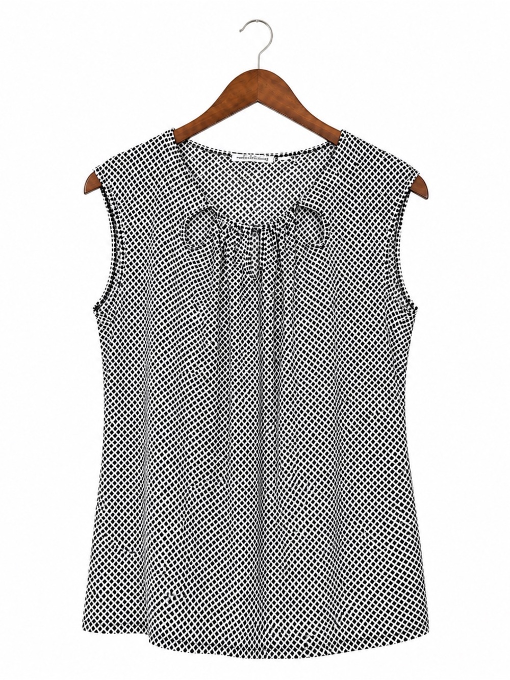 Notations Large Sleeveless Geometric Polka Dot Blouse Black White Top